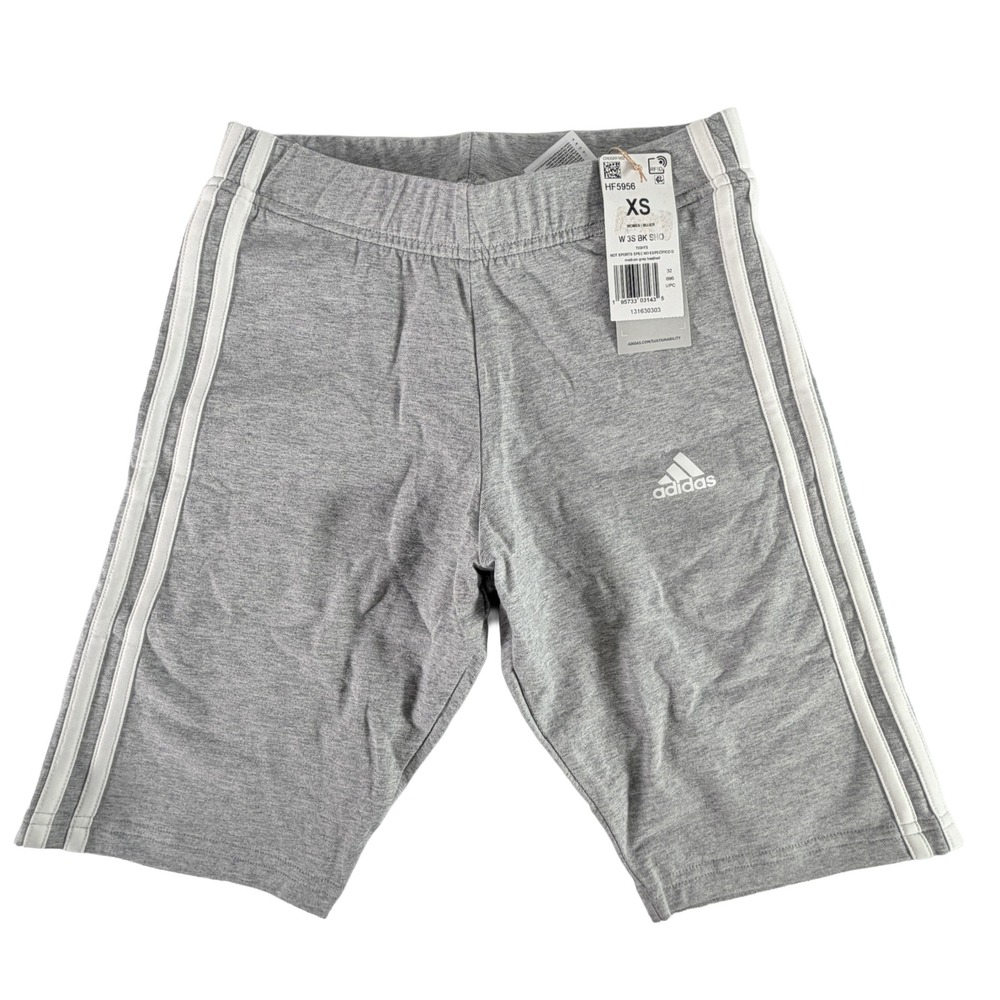 adidas Women 3-Stripes Shorts XS Heather Gray Bike Shorts HF5956‎